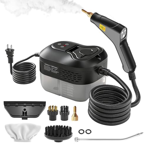 Image of Powerful 2500W Handheld Steam Cleaner,15s Fast Heat-Up & High-Pressure Steam, 6-Level Adjustable Settings for Deep Cleaning on Floors, Kitchen, Bathroom, Car, Grout (Matte Black)