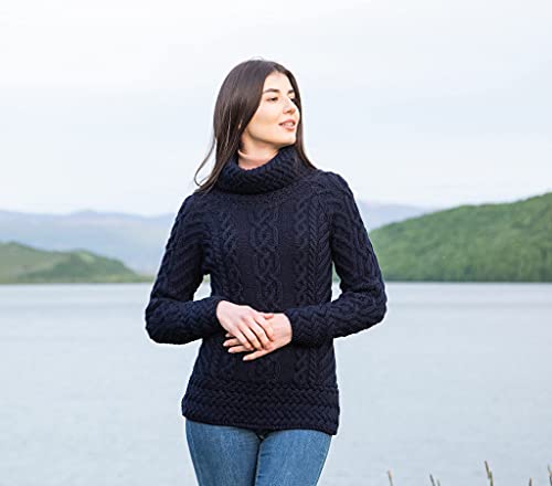 Image of SAOL Aran Irish Sweater for Women - Made of 100% Merino Wool - Ireland Fisherman Cable Knit Ladies Pullover