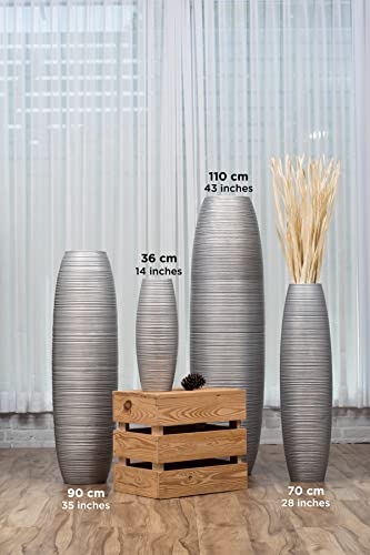Image of Leewadee Large Silver Home Decor Floor Vase - Wooden 34 inch Tall Farmhouse Decor Flower Holder for Fake Plant and Pampas Grass