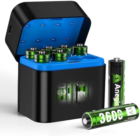 Rechargeable Lithium AA Batteries 8 Pack with Fast Charger, 3600mWh AA Lithium Batteries for Blink Outdoor Camera, 1.5V Constant Output Blink Camera Batteries Recharge up to 2000+ Times(Green)
