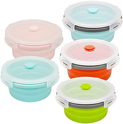 CARTINTS 800ml Silicone Collapsible Food Storage Containers-Prep/Storage Bowls with Lids - Round Silicone Lunch Containers - Microwave and Freezer Safe Set of 5