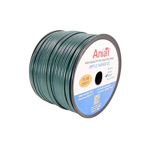 Aniai Spool 16/2 SPT-2 Bulk Lamp Cord, 300-Volt 16-Gauge (250ft-SPT2-16AWG, Green)
