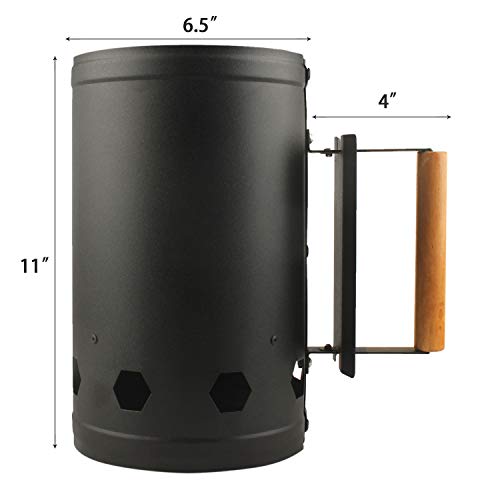 Eau Black Charcoal Chimney Starter, 11x6.5 Inch Chimney Starter with Set Fireplace Accessories for BBQ Charcoal Grill Briquette Coal Fire Starter Chimney, Quick Rapid Fire Briquette Charcoal Starters - Thumbnail 3