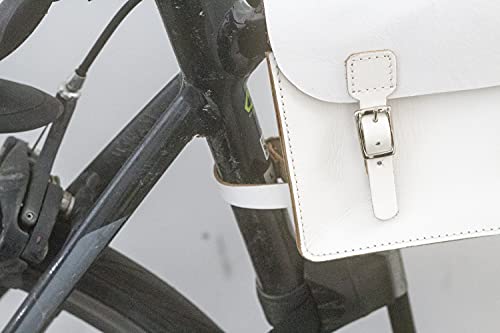 London Craftwork Bicycle Frame Bag Handcrafted Natural Leather White 8.6"x6.5"x2" - Image 3