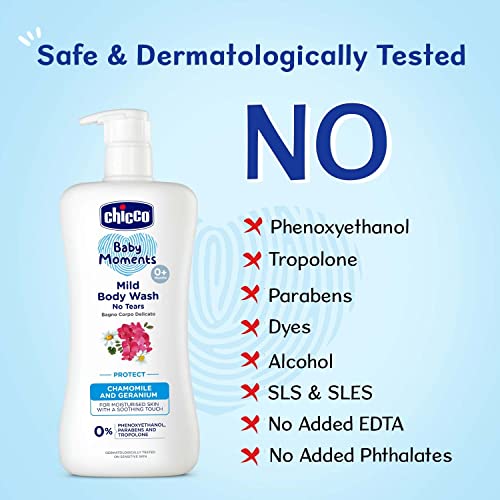 Image of Chicco Baby Moments Mild Body Wash Protect, New Advanced Formula With Natural Ingredients, No Tears, Suitable For Babys Body Wash, No Phenoxyethanol And Parabens (500Ml)