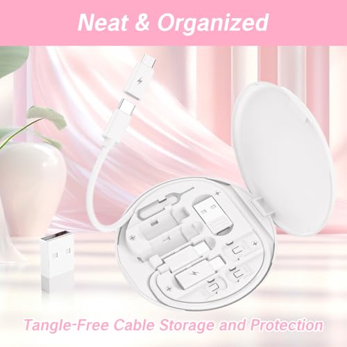 YAFIYGI 9 in 1 Cable Case USB Adapter Cable Conversion Storage Box USB Type C to Micro USB/Lightning/USB A Cable Data Transfer Tool Contains Sim Card Slot Tray Eject Pin Use as Phone Holder (White)