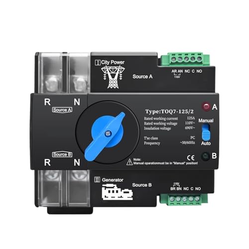 �]���X�C�b�`�A Dual Power DIN Rail ATS TOQ7 2P 110V-120V 63A 100A 125A(125a)