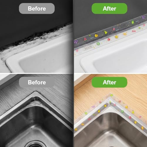 Image of HASTHIP 3.2M x3.8CM PVC Trim Tape, Self-Adhesive Tape for Kitchen Sink Corner Line Sticking Strip Washable Adhesive Caulk Tape Self Waterproof Repair Tape for Bathtub Bathroom Kitchen Sink Basin