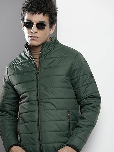 Image of The Indian Garage Co Men Slim Fit Solid Puffer Jackets