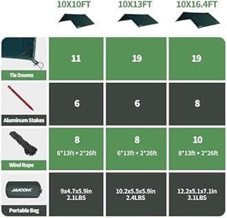 Waterproof Camping Tarp - 10X13ft Hammock Rain Fly, Ultralight & Portable & UV Protection Backpacking Tarp, Multifunctional for Outdoor Adventure, Hiking, Tent, Hammock