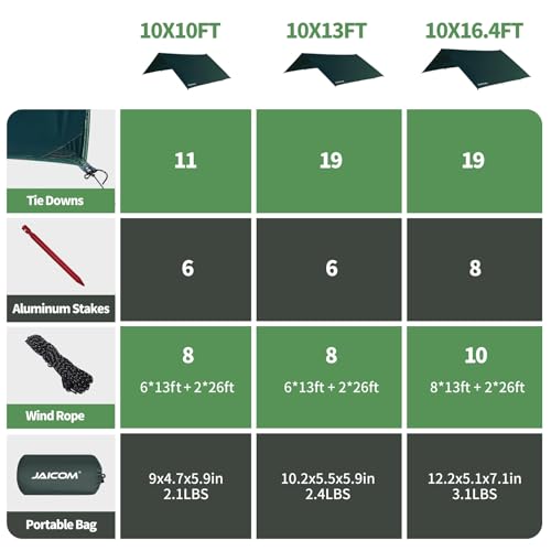 Lona impermeable JAICOM de 10x10 pies ultraligera para camping 3