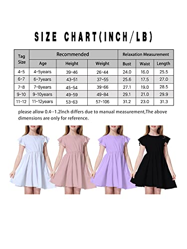 Mmoitkki Girls Pink Dress Summer Flutter Sleeve Pleated A-Line Twirly Casual Dresses With Pockets For Kids Size 8 #TOP5