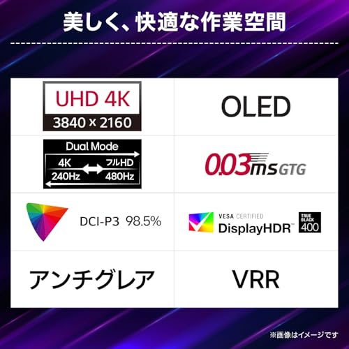 undefined LG ゲーミングモニター UltraGear OLED 32GX870A-B 31.5インチ/4K(3840×2160)/VESA Dual Mode(4K@240Hz/FHD@480Hz)/有機EL/0.03ms/DCI-P3 98.5%/DisplayHDR True Black 400/DisplayPor 2.1(DP2.1)/USB Type-C(USB PD 90W) の商品画像 4