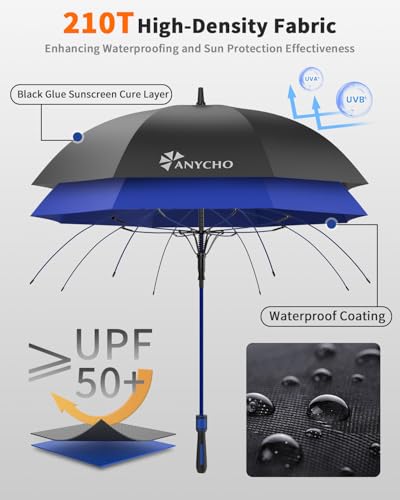 Image of AHYCHO 54 Inch Umbrella for Men Big Size with Fiberglass Shaft, One-Click Auto Open Big Umbrella for Rainy Days & UV Protection - Ideal for 2-3 People