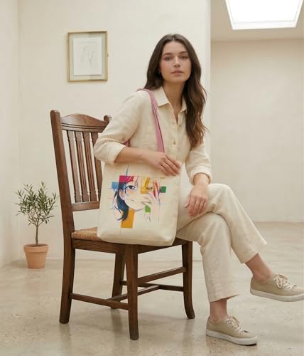Image of Canvas Tote Bag with Zipper for Women| Inside Pocket | Cotton College Shoulder Bag | Stylish Travel Sling & Handbag for Daily Use | Cotton Canvas Fabric