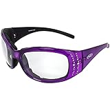 Global Vision Marilyn 24 Motorcycle Sunglasses Rhinestone Purple Frames Clear to Smoke Photochromic Lens
