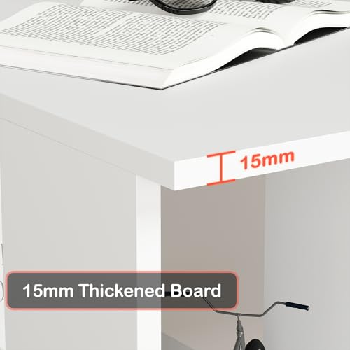 Lukzer Engineered Wood Computer Desk with One Tier Shelves Laptop Study Table for Office Home Workstation Writing Modern Desk (ST-007/ White / 100... - Image 6