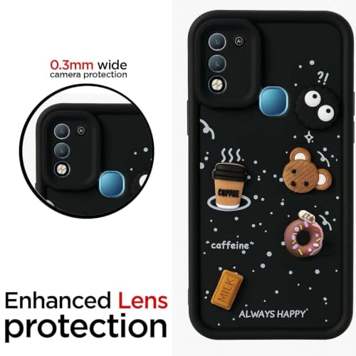 Image of Bintage Cute Fun Ball | Taddy Cartoon 3D Smiley Coffee Cup | Milk Donut | Full Protection Rubber Back Cover Compatible for Infinix X688B / Hot 10 Play - Black