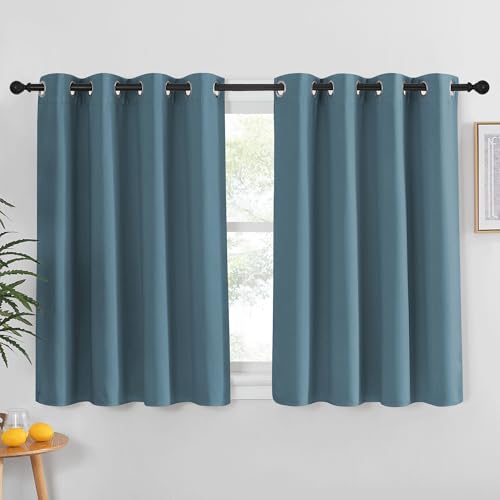 NICETOWN Smoky Blue Blackout Curtain for Living Room - Solid Thermal Insulated Grommet Blackout Panel/Drape for Bedroom Kitchen Window (1 Panel, 52 inches Wide by 54 inches Long)