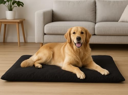 Image of Washable Dog Bed for Large & Medium Dogs | Soft Polyester Pet Bed Cushion with Anti-Slip Bottom | Comfortable & Durable Pet Mattress for Indoor & Outdoor Use (85 x 55 cm)