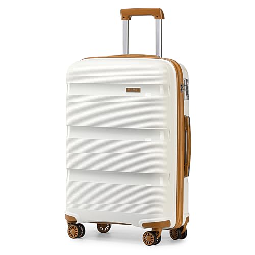 Kono Maletas de Viaje Rígida 4 Ruedas Trolley, Maleta Grande 28 Pulgadas, Resistente y Ligera, Cerradura TSA, Cremallera YKK, Crema con Marrón