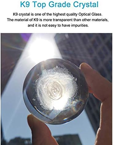 HDCRYSTALGIFTS 60mm 3D Inner Carving Rose Flower Crystal Ball Paperweight with Stand Fengshui Home Decor