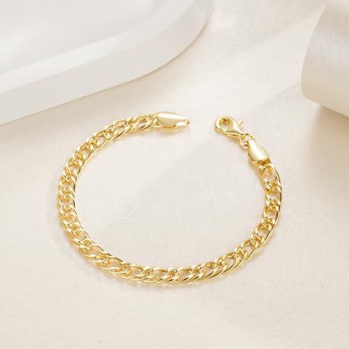 ERIN MARIE 14K Gold Bracelets Non Tarnish Cuban Chain Gold Bracelets for Women Sparse Design Gold Chain Bracelet Gifts for Women Every Occasion (6.5-9 in)2