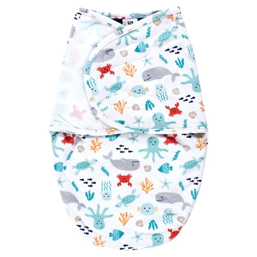 Image of Hudson Baby Infant Boy Plush Faux Fur Swaddle Wrap, Sea Characters, 0-3 Months