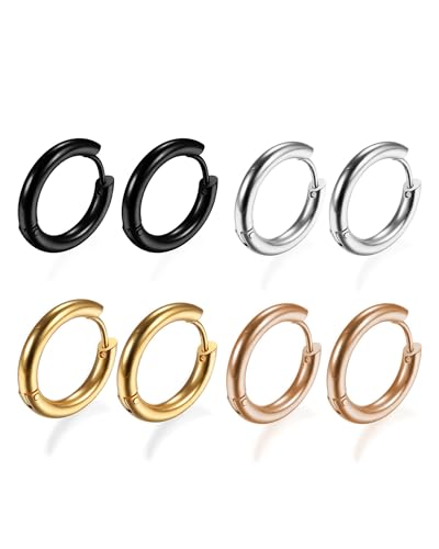 Image of 316L Surgical Stainless Steel Huggie Hoop Earrings 6mm 8mm 10mm 11mm 12mm 14mm Hypoallergenic Earrings Ring Cartilage Helix Lobes Hinge Sleep Earrings for Men Women