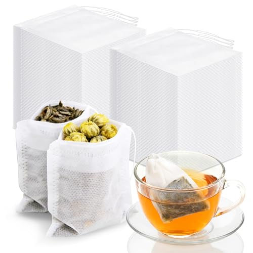 Lot de 400 Sachets de Thé à Remplir 7×9 cm, Filtres Jetables en Papier avec Cordon, Pratiques et Propres, Idéals pour Thé en Vrac, Infusions, Matcha, Café, Cuisine - 4 x 100 Pièces