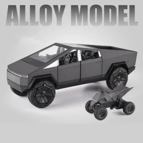 Image of DREAMY DEN Tesla Cybertruck 1:32 Die-Cast Metal Toy Car for Kids, Premium Alloy Pull Back Model with Openable Doors, Light & Music, Miniature Truck Gift for Boys, Colour as Per Stock