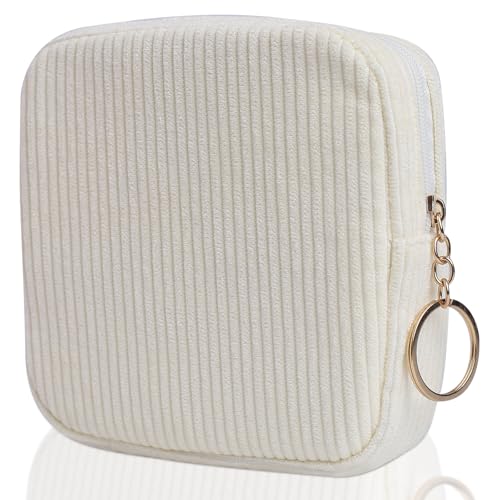 Image of Sanitary Napkin Storage Bag, Preppy Corduroy Period Bag for Women, Cute Portable Period Pouch with Zipper, Sanitary Pads Bag Tampons Holder for Purse, First Period for Women Ladies