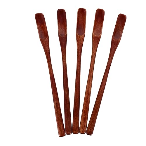 GRIRIW 5pcs Wooden Mixing Spoon Coffee Stir Spoons Honey Mixing Stirrer Drink Stir Spoons Honey Spoon Stirrers Mini Scoop Syrup Dipper Honey Stirring Spoon Beverages Honey Mixing Stick