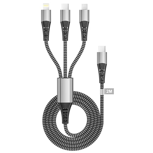 100W Cable Multiple Cargador 2M, 3 en 1 Multi USB Cargador Cable Nylon cable USB C Carga Rápida CABLE Cargador Movil con Micro USB Tipo C Lightning para iPhone, Samsung Galaxy, Android, Huawei,Xiaomi