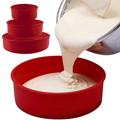 HMYCL Silikon Kuchenformen Rund, Schichtkuchen Kuchenform, Antihaft- & schnell abgelöstes Backformen Set für Geburtstagsfeier Hochzeitstag, Käsekuchen, Regenbogenkuchen und Chiffonkuchen, 3 STK Cover
