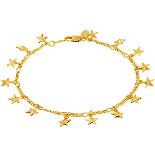 Lifetime Jewelry Anklets for Women Men and Teen Girls - 24K Gold Plated Chain with Dangling Stars - Ankle Bracelet to Wear at Beach or Party - Cute Surfer Anklet - 9 10 and 11 inches (9)