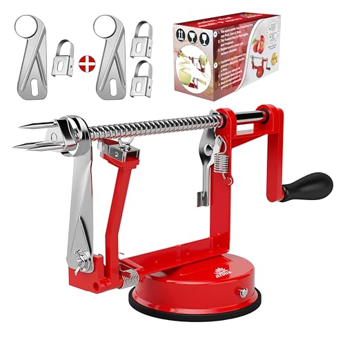 Apple Peeler Slicer Corer - (Extra 2 Blades & 1 Corer) 3 in 1 Kitchen Peeling Machine for Vegetables and Fruits, Stainless Steel Adjustable Blade, Anti Slip Suction Base