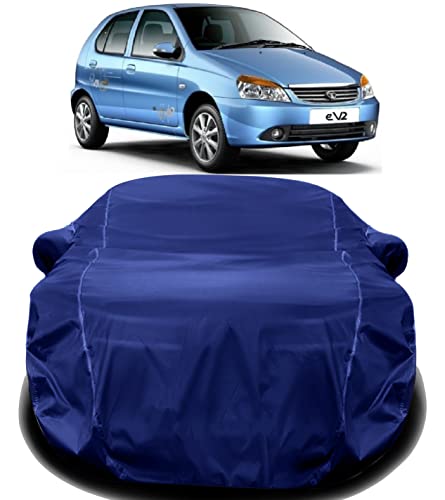 Image of AUCTIMO Tata Indica V2 Car Cover Waterproof Original /Indica V2 Car Cover with Triple Stitched Fully Elastic Ultra Surface Body Protection (Navy Look)