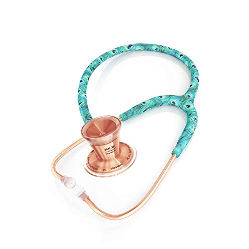 Image of MDF Instruments Peacock Rose Gold ProCardial Cardiology Stethoscope, Limited Edition Mprints, Lightweight Titanium, Adult, Dual Head, Peacock Tube, Rose Gold Chestpiece-Headset, MDF797TPKRG
