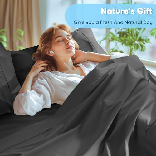 Image of SONORO KATE 1000 Series 100% Egyptian Cotton Cal King Sheet Set,4 Pieces | Soft,Breathable Long Staple,Sateen Weave,Luxury 5-Star Hotel Bed Sheets,16 inch Deep Pocket,Black