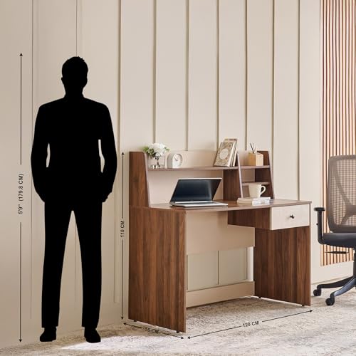 Image of Home Centre | Addison Study Desk with Hutch | Study Table for Home Office | Engineered Wood | Brown | 1 Year Warranty