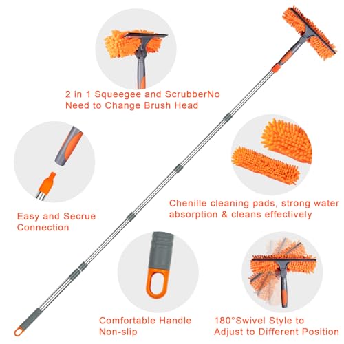 Image of BITOPE 90 inch Squeegee for Window Cleaning Cleaner Tool with Extension Pole 2 in 1 Rotatable Window Wash Tool for Home Shower Glass Car Windshield Outdoor Solar Panel