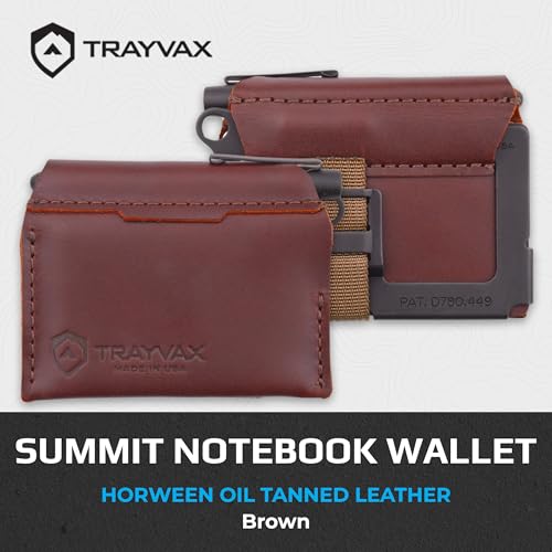 Trayvax Summit Notebook Wallet, RFID Protective Small Leather Credit Card Holder with Cash Pocket, Includes Pocket Notebook and Space Pen, Brown2