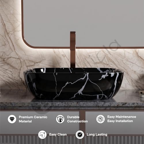 Image of Designer Ceramic Wash Basin For Bathroom | Over Counter Bathroom Basin | Counter Top Bathroom Sink | Wash Basin For Restaurant, Hotel (18 x13 x 5 Inch) (105)