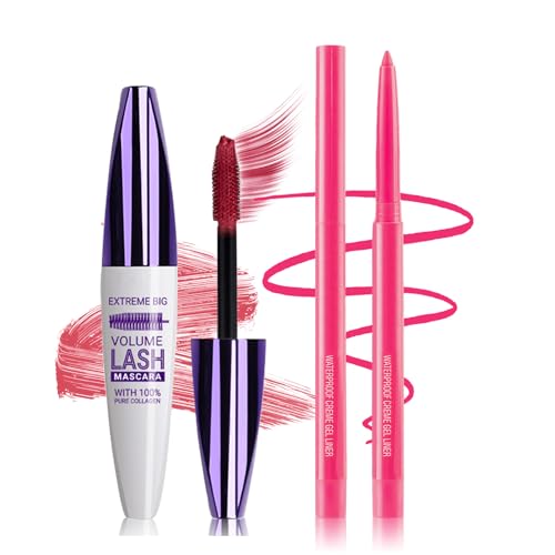 LZXLUKGIR Pink Mascara and Eyeliner Set Natural Curling Pink Mascara for Eyelashes Volumizing Lengthening Rimel de Pestaas Waterproof 5D Colored Eye Makeup