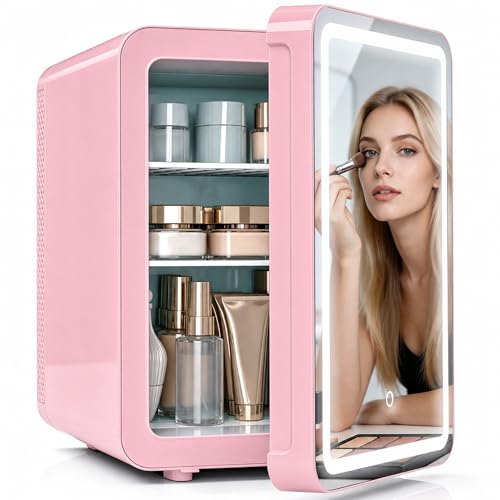 Image of Kikihouse 16L/20L Skincare Fridge with LED Mirror, Small Fridge for Makeup