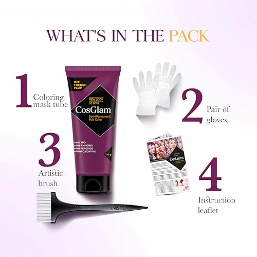 Image of Semi Permanent Hair Color for Women & Men, (120g, #22 French Plum) Enriched with Conditioner, Glossy Finish, No Ammonia, No Peroxide & Non Oxidative, Vegan Highlights Colorful Hair Dye