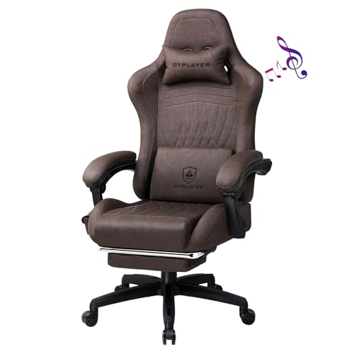 GTPLAYER Chaise Gaming Repose-Pieds Haut-Parleur Bluetooth Fauteuil Gamer Ergonomique Siège Pivotante avec Accoudoirs Synchronisés et Coussin Lombaire,...