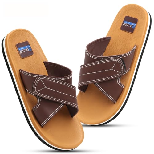 Image of Men's Comfort Slippers with Cross Strap Design | Cushioned Footbed & Shock Absorbing Sole | Lightweight Everyday Wear Slippers for Home, Office & Casual Use