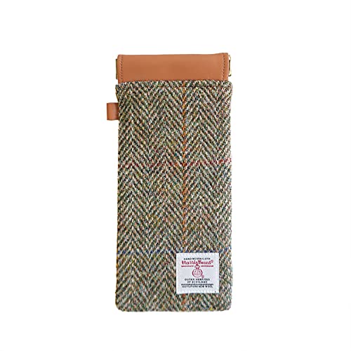 Image of TAILORMAP Harris Tweed Squeeze Leather Sunglasses Pouch Spring Storage Glasses Pouch Holder